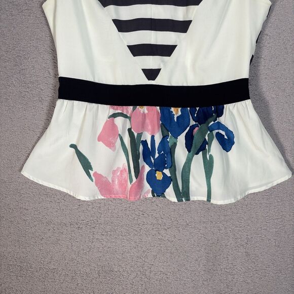Anthro Corey Lynn Calter Women’s Size 4 Tank‎ Top Peplum Blouse Floral Striped - Picture 3 of 11
